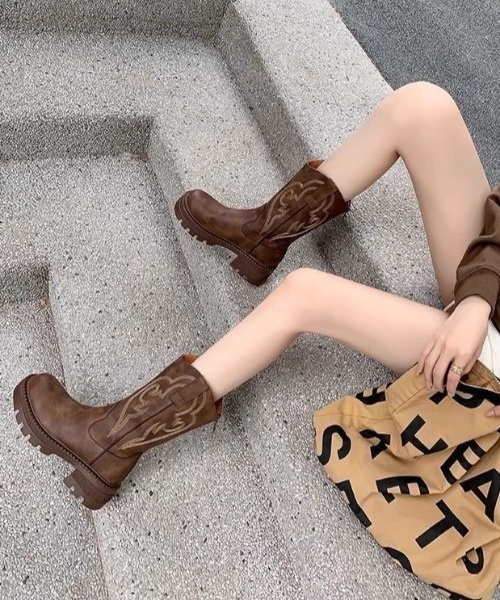 セール】刺繍デザイン 入りウエスタンブーツ（ブーツ）｜SHEPP