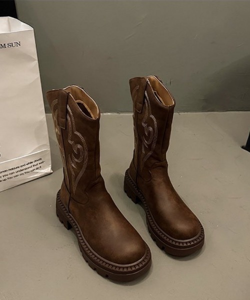 SHEPP（シープ）の「刺繍デザイン 入りウエスタンブーツ（ブーツ・レディース・ブラウン/ベージュ・M/L）」の20枚目の写真