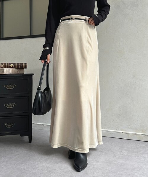 Thevon（ゼボン）の「ベロアマーメイドスカート（スカート・レディース・アイボリー/ブラック/グレー・S/M）」の10枚目の写真