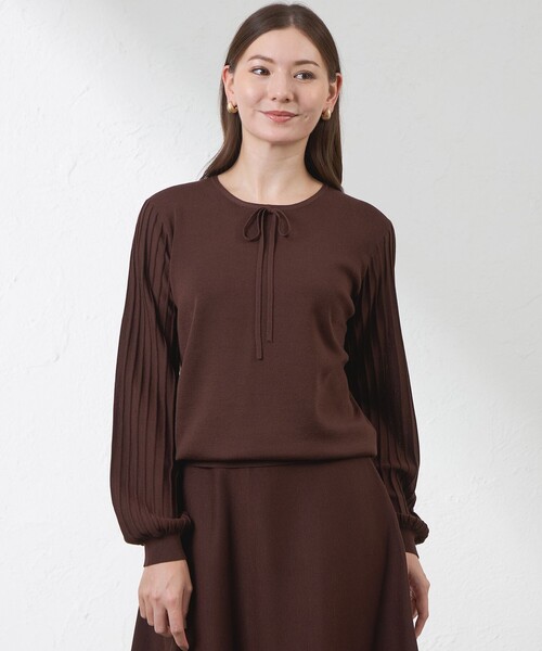 amaca（アマカ）の「リボンタイニット（ニット/セーター・レディース・ダークネイビー/オフホワイト/ブラウン系その他5・38/40）」の3枚目の写真