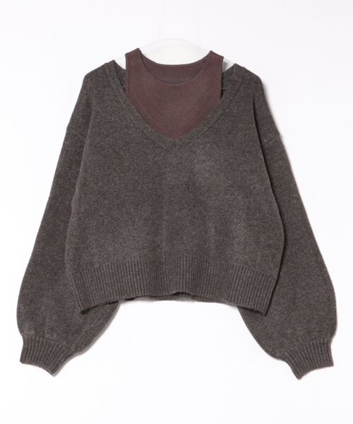 STYLEBLOCK（スタイルブロック）の「タンクトップ×メランジVネックプルオーバーセット（ニット/セーター・レディース・ブラウン/ブラック/グレイッシュベージュ/チャコールグレー・M）」の3枚目の写真