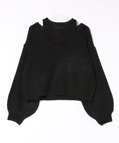 STYLEBLOCK（スタイルブロック）の「タンクトップ×メランジVネックプルオーバーセット（ニット/セーター・レディース・ブラウン/ブラック/グレイッシュベージュ/チャコールグレー・M）」の2枚目の写真