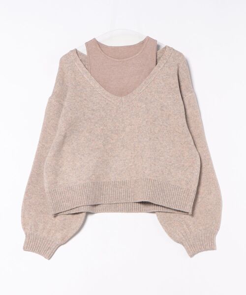 STYLEBLOCK（スタイルブロック）の「タンクトップ×メランジVネックプルオーバーセット（ニット/セーター・レディース・ブラウン/ブラック/グレイッシュベージュ/チャコールグレー・M）」の5枚目の写真