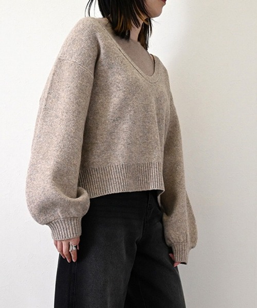 STYLEBLOCK（スタイルブロック）の「タンクトップ×メランジVネックプルオーバーセット（ニット/セーター・レディース・ブラウン/ブラック/グレイッシュベージュ/チャコールグレー・M）」の6枚目の写真