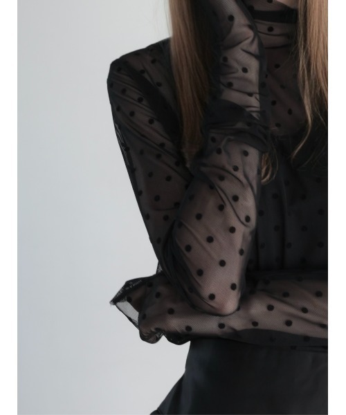 AMOMMA（アモマ）の「long sleeve sheer tops（Tシャツ/カットソー・レディース・ブラック/ブラウン/ドット・FREE）」の4枚目の写真