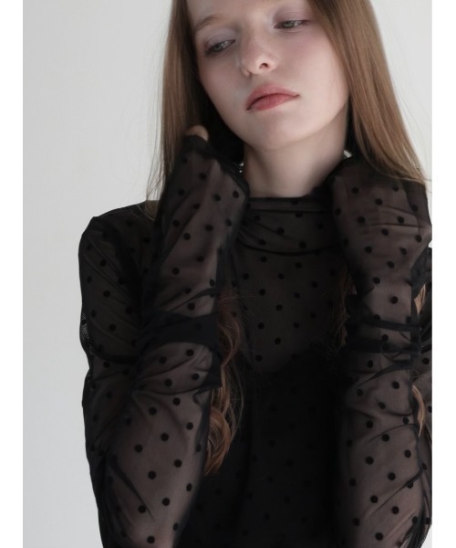 AMOMMA（アモマ）の「long sleeve sheer tops（Tシャツ/カットソー・レディース・ブラック/ブラウン/ドット・FREE）」の6枚目の写真