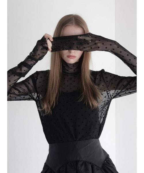 AMOMMA（アモマ）の「long sleeve sheer tops（Tシャツ/カットソー・レディース・ブラック/ブラウン/ドット・FREE）」の8枚目の写真