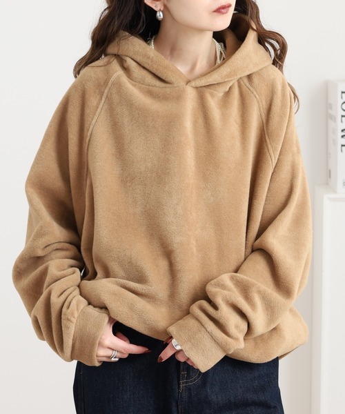 OMNES（オムネス）の「ふわふわフリースパーカー長袖（パーカー・レディース・パープル/チャコール/キャメル/アイボリー・FREE）」の6枚目の写真