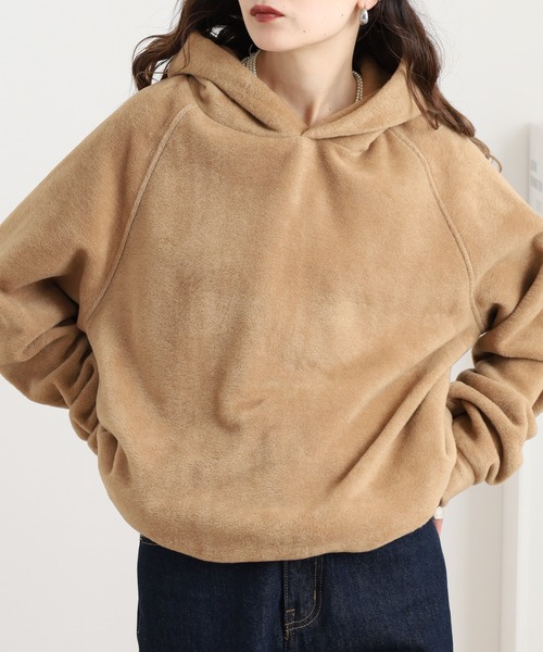 OMNES（オムネス）の「ふわふわフリースパーカー長袖（パーカー・レディース・パープル/チャコール/キャメル/アイボリー・FREE）」の7枚目の写真