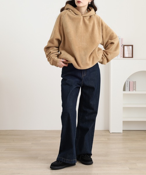 OMNES（オムネス）の「ふわふわフリースパーカー長袖（パーカー・レディース・パープル/チャコール/キャメル/アイボリー・FREE）」の8枚目の写真