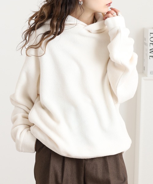 OMNES（オムネス）の「ふわふわフリースパーカー長袖（パーカー・レディース・パープル/チャコール/キャメル/アイボリー・FREE）」の18枚目の写真