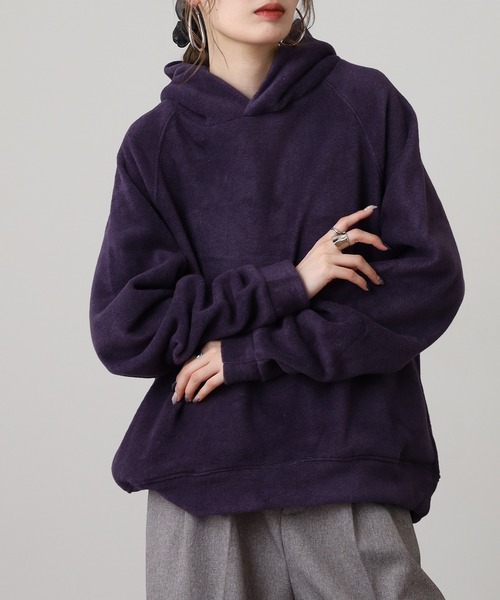 OMNES（オムネス）の「ふわふわフリースパーカー長袖（パーカー・レディース・パープル/チャコール/キャメル/アイボリー・FREE）」の14枚目の写真