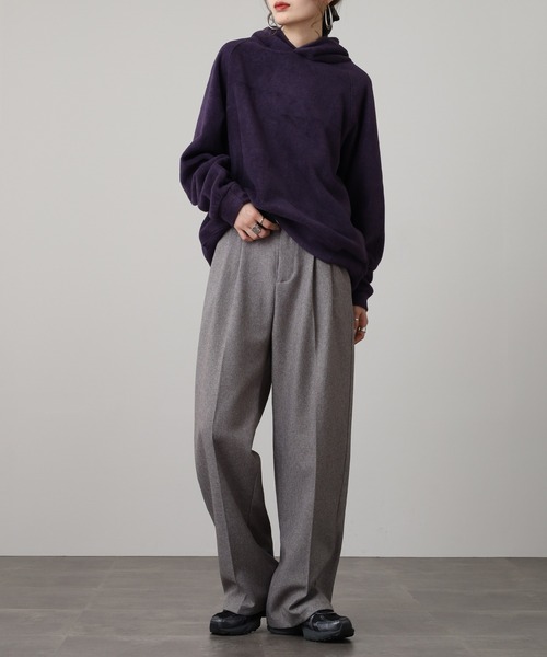 OMNES（オムネス）の「ふわふわフリースパーカー長袖（パーカー・レディース・パープル/チャコール/キャメル/アイボリー・FREE）」の16枚目の写真