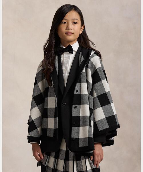 セール】チェック ウール フーデッド ポンチョ（ポンチョ）｜POLO