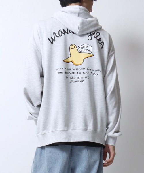 Mark Gonzales（マーク・ゴンザレス）の「MARK GONZALES ARTWORK COLLECTION/マークゴンザレス 別注 ワンポイント刺繍 バックプリント 袖プリント オーバーサイズ 裏毛 フルジップパーカー フーディー レディース メンズ（パーカー・メンズ・アッシュグレー/ブラック/グレー系その他2/グレー系その他/ブラック系その他/グレー・M/L/XL）」の15枚目の写真