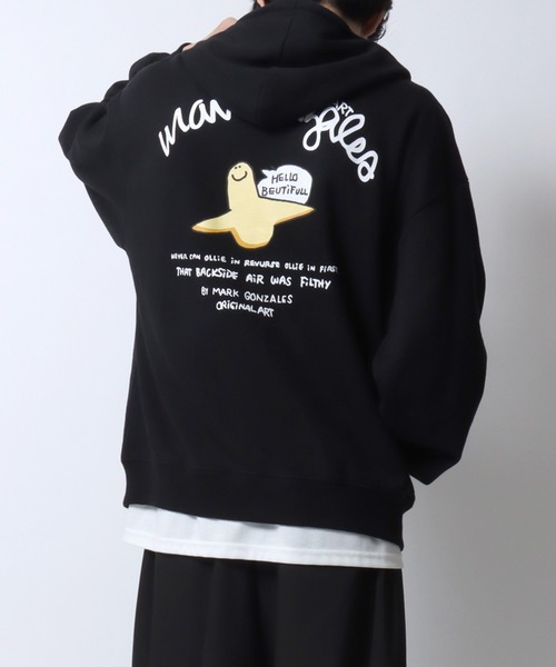 Mark Gonzales（マーク・ゴンザレス）の「MARK GONZALES ARTWORK COLLECTION/マークゴンザレス 別注 ワンポイント刺繍 バックプリント 袖プリント オーバーサイズ 裏毛 フルジップパーカー フーディー レディース メンズ（パーカー・メンズ・アッシュグレー/ブラック/グレー系その他2/グレー系その他/ブラック系その他/グレー・M/L/XL）」の8枚目の写真