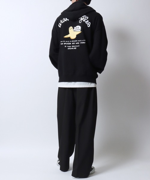 Mark Gonzales（マーク・ゴンザレス）の「MARK GONZALES ARTWORK COLLECTION/マークゴンザレス 別注 ワンポイント刺繍 バックプリント 袖プリント オーバーサイズ 裏毛 フルジップパーカー フーディー レディース メンズ（パーカー・メンズ・アッシュグレー/ブラック/グレー系その他2/グレー系その他/ブラック系その他/グレー・M/L/XL）」の9枚目の写真