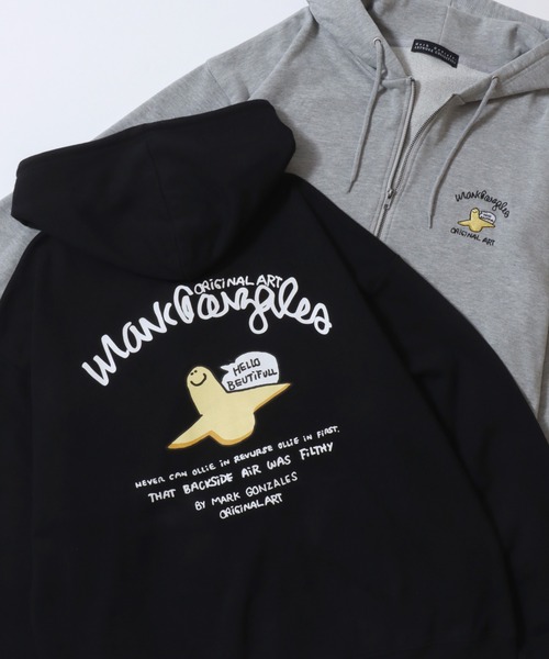 Mark Gonzales（マーク・ゴンザレス）の「MARK GONZALES ARTWORK COLLECTION/マークゴンザレス 別注 ワンポイント刺繍 バックプリント 袖プリント オーバーサイズ 裏毛 フルジップパーカー フーディー レディース メンズ（パーカー・メンズ・アッシュグレー/ブラック/グレー系その他2/グレー系その他/ブラック系その他/グレー・M/L/XL）」の7枚目の写真