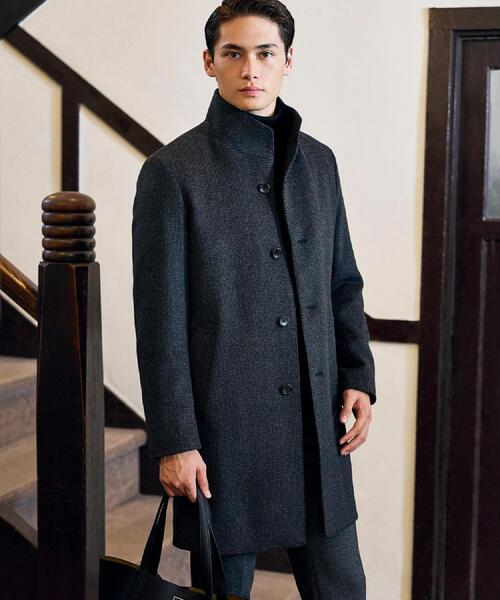 TAKEO KIKUCHI（タケオキクチ）の「カシミヤブレンド ビーバー調ピンヘッドスタンドカラーコート（その他アウター・メンズ・ブラウン系その他5/チャコール・01/05/04/03/02）」の2枚目の写真