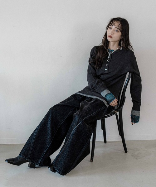 HARE（ハレ）の「シアーレイヤードニット(HARE)（ニット/セーター・レディース・ブラック/スカイブルー・FREE）」の10枚目の写真