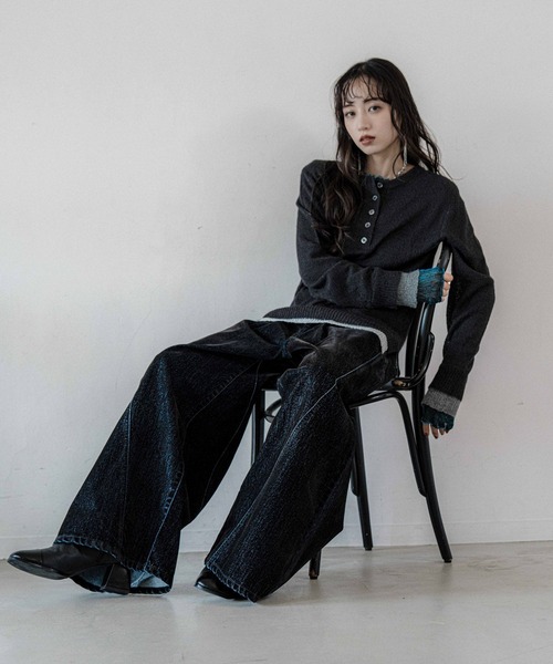 HARE（ハレ）の「シアーレイヤードニット(HARE)（ニット/セーター・レディース・ブラック/スカイブルー・FREE）」の9枚目の写真