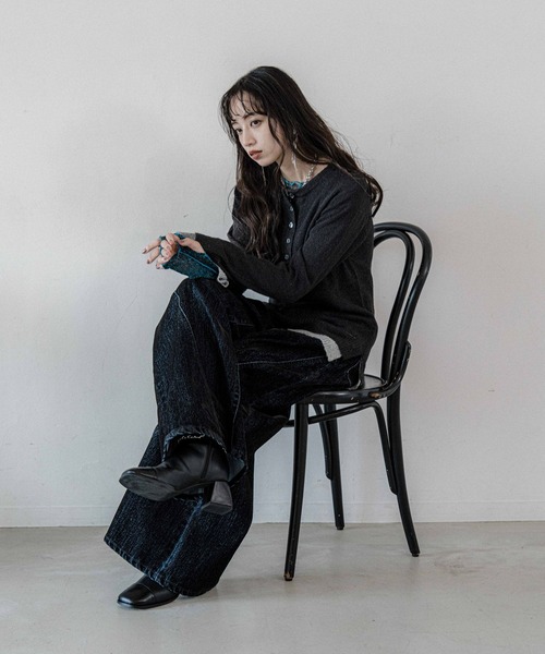 HARE（ハレ）の「シアーレイヤードニット(HARE)（ニット/セーター・レディース・ブラック/スカイブルー・FREE）」の8枚目の写真