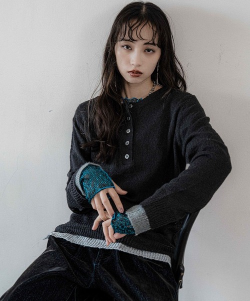 HARE（ハレ）の「シアーレイヤードニット(HARE)（ニット/セーター・レディース・ブラック/スカイブルー・FREE）」の3枚目の写真