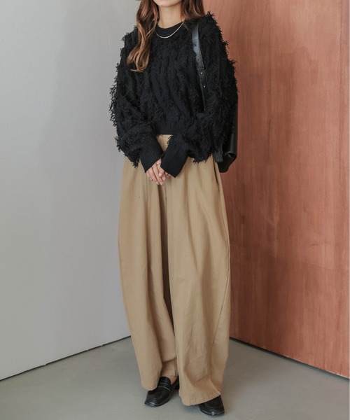 AMELY(エミリー)の「ジャガードフリンジニットトップス(ニット/セーター・レディース・ブラック/ベージュ/ブラウン・フリー)」の4枚目の写真