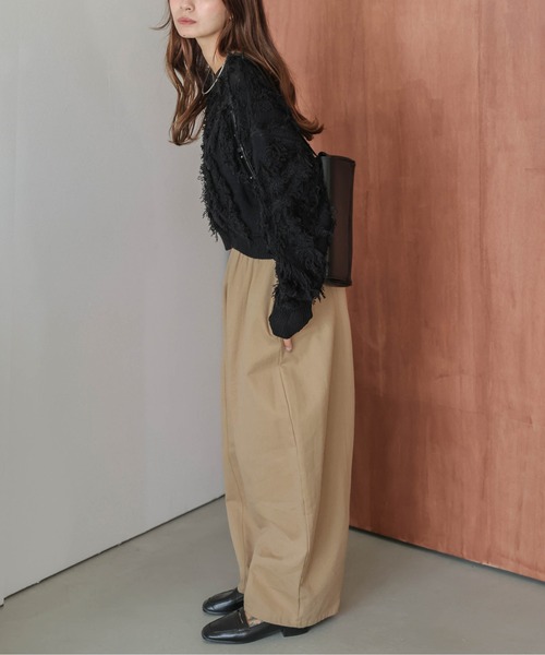 AMELY(エミリー)の「ジャガードフリンジニットトップス(ニット/セーター・レディース・ブラック/ベージュ/ブラウン・フリー)」の5枚目の写真