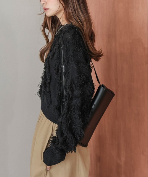 AMELY(エミリー)の「ジャガードフリンジニットトップス(ニット/セーター・レディース・ブラック/ベージュ/ブラウン・フリー)」の6枚目の写真