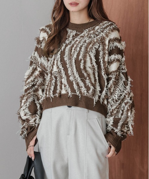 AMELY(エミリー)の「ジャガードフリンジニットトップス(ニット/セーター・レディース・ブラック/ベージュ/ブラウン・フリー)」の11枚目の写真