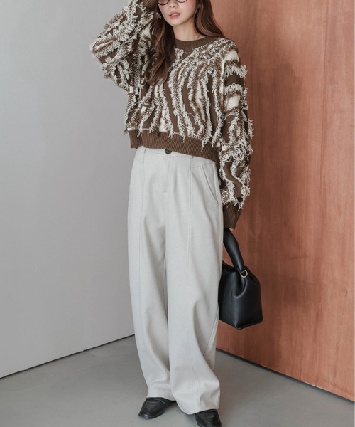 AMELY(エミリー)の「ジャガードフリンジニットトップス(ニット/セーター・レディース・ブラック/ベージュ/ブラウン・フリー)」の12枚目の写真