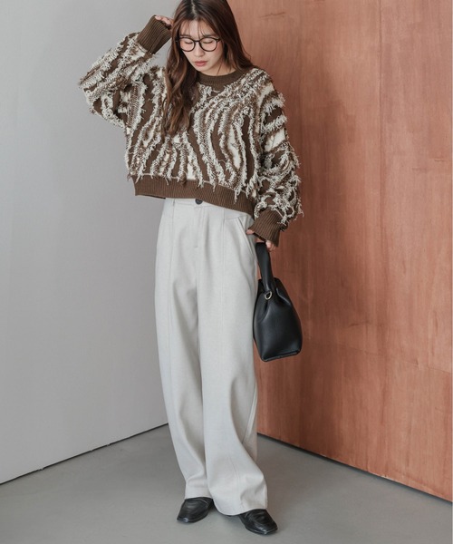 AMELY(エミリー)の「ジャガードフリンジニットトップス(ニット/セーター・レディース・ブラック/ベージュ/ブラウン・フリー)」の13枚目の写真