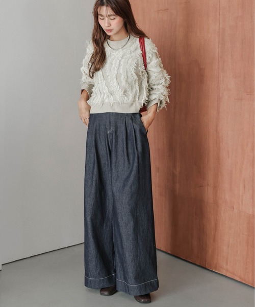 AMELY(エミリー)の「ジャガードフリンジニットトップス(ニット/セーター・レディース・ブラック/ベージュ/ブラウン・フリー)」の14枚目の写真