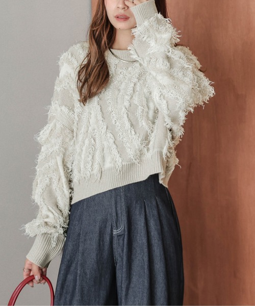AMELY(エミリー)の「ジャガードフリンジニットトップス(ニット/セーター・レディース・ブラック/ベージュ/ブラウン・フリー)」の15枚目の写真