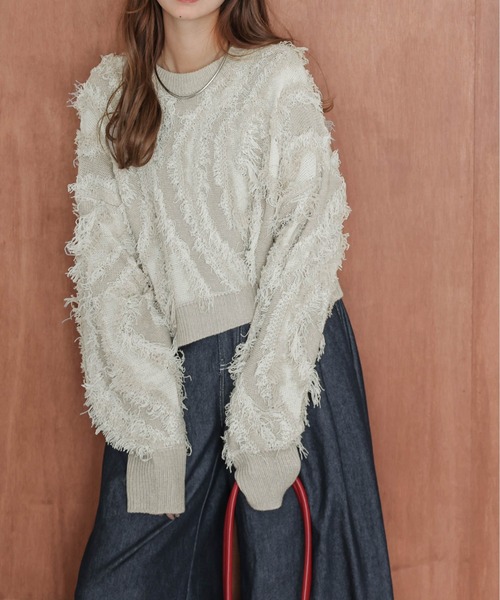 AMELY(エミリー)の「ジャガードフリンジニットトップス(ニット/セーター・レディース・ブラック/ベージュ/ブラウン・フリー)」の16枚目の写真