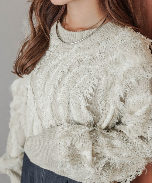 AMELY(エミリー)の「ジャガードフリンジニットトップス(ニット/セーター・レディース・ブラック/ベージュ/ブラウン・フリー)」の18枚目の写真