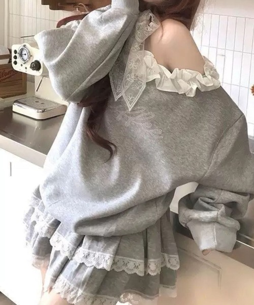 SPIGA（スピーガ）の「ﾌﾘﾙﾓﾁｰﾌｵﾌｼｮﾙｽｳｪｯﾄ（スウェット・レディース・ネイビー/グレー・MEDIUM/LARGE/X-LARGE）」の4枚目の写真