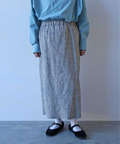 yuni(ユニ )の「slab nep tweed I line tight スカート(スカート・レディース・ベージュ/グレー・FREE)」の2枚目の写真