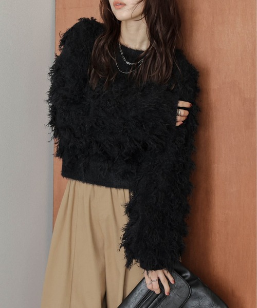 AMELY(エミリー)の「フリンジデザインニットプルオーバー(ニット/セーター・レディース・ベージュ/ブラック/テラコッタ/グレー・フリー)」の7枚目の写真