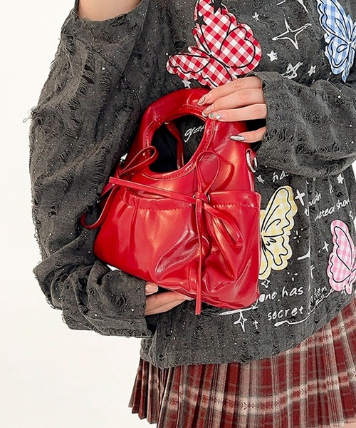 HOOK(フック)の「HOOK for girls 2WAY リボンデザイン フェイクレザー バッグ(ハンドバッグ・レディース・ブラック/アイボリー/ピンク/レッド・FREE)」の14枚目の写真