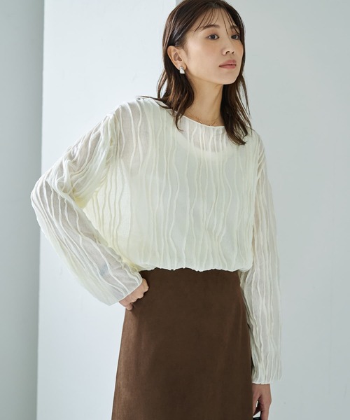 STYLE DELI(スタイルデリ)の「ウェーブラインガーゼトップス(Tシャツ/カットソー・レディース・ブラック/クリーム/カーキブラウン・FREE)」の3枚目の写真