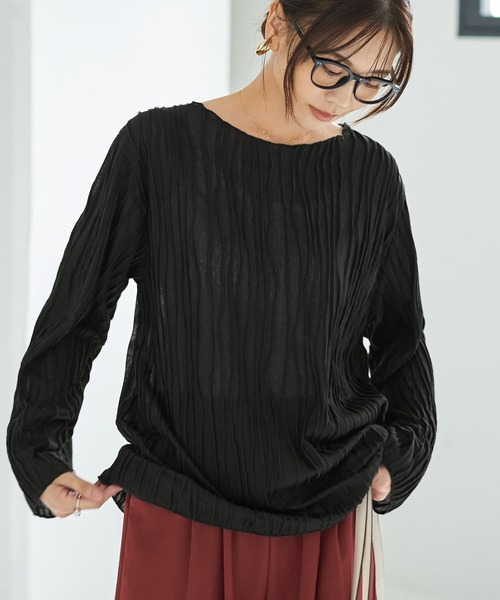 STYLE DELI(スタイルデリ)の「ウェーブラインガーゼトップス(Tシャツ/カットソー・レディース・ブラック/クリーム/カーキブラウン・FREE)」の1枚目の写真