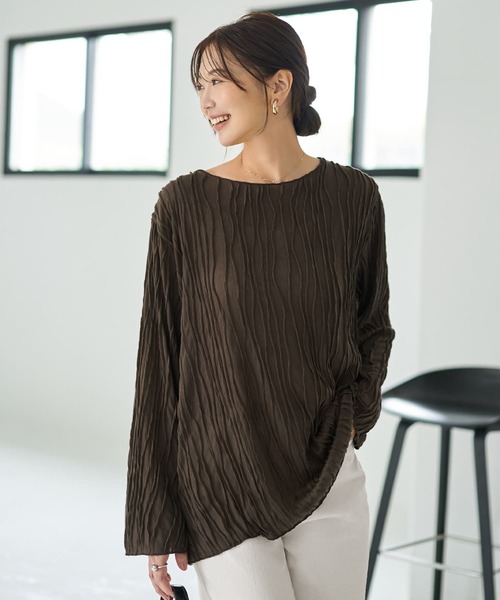 STYLE DELI(スタイルデリ)の「ウェーブラインガーゼトップス(Tシャツ/カットソー・レディース・ブラック/クリーム/カーキブラウン・FREE)」の2枚目の写真