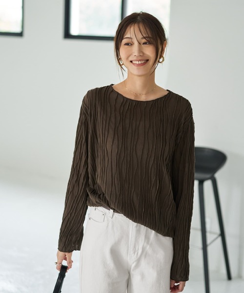 STYLE DELI(スタイルデリ)の「ウェーブラインガーゼトップス(Tシャツ/カットソー・レディース・ブラック/クリーム/カーキブラウン・FREE)」の4枚目の写真
