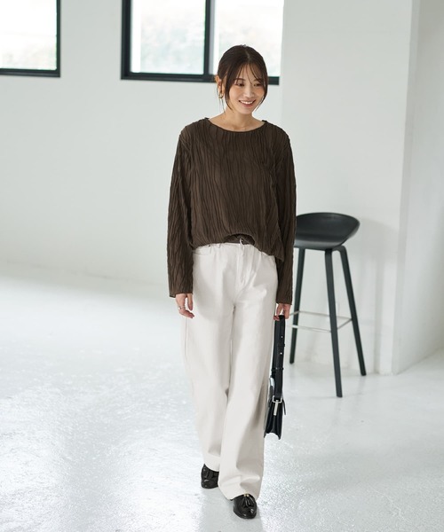 STYLE DELI(スタイルデリ)の「ウェーブラインガーゼトップス(Tシャツ/カットソー・レディース・ブラック/クリーム/カーキブラウン・FREE)」の5枚目の写真