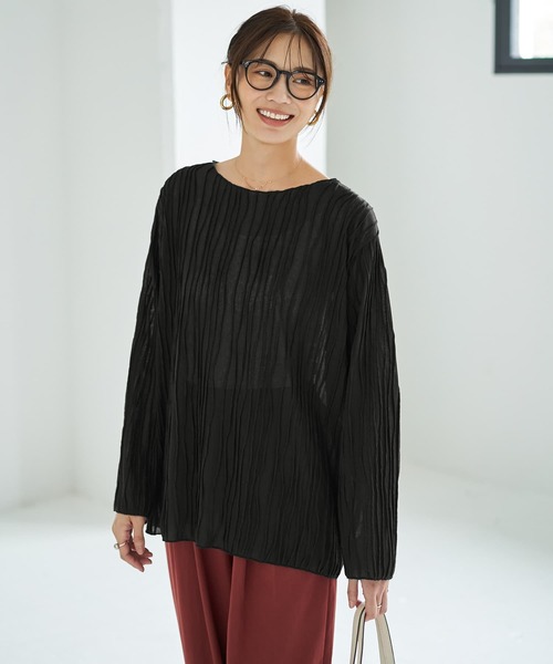 STYLE DELI(スタイルデリ)の「ウェーブラインガーゼトップス(Tシャツ/カットソー・レディース・ブラック/クリーム/カーキブラウン・FREE)」の8枚目の写真
