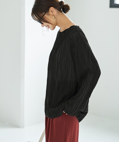 STYLE DELI(スタイルデリ)の「ウェーブラインガーゼトップス(Tシャツ/カットソー・レディース・ブラック/クリーム/カーキブラウン・FREE)」の11枚目の写真