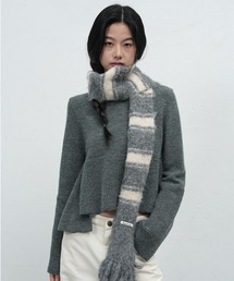 グレーと黒のストライプファーマフラー グレーと黒のストライプファーマフラー ファー マフラー グレーと黒