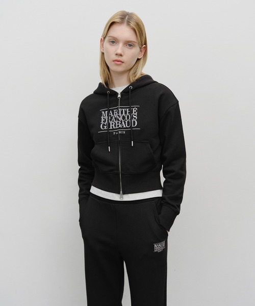 GIRBAUD ジャージ 38 マルーン/ホワイト W EMBROIDERY CLASSIC LOGO CROP HOODIE ZIPUP（パーカー）｜MARITHE +